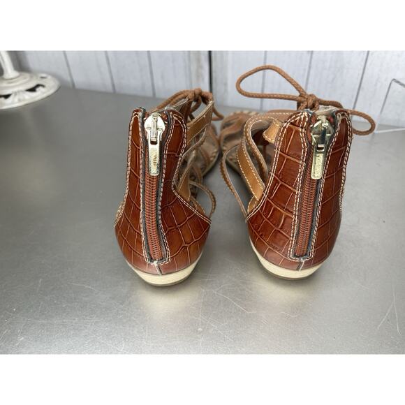 Pikolinos Sandals Tan Leather Womens Size 40 US 9.5-10 Lace Up Gladiator - Picture 3 of 5